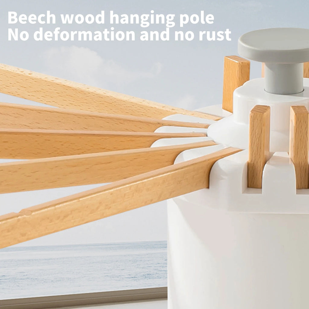 Séchoir parapluie rotatif 360° – trépied bois 16 bras
