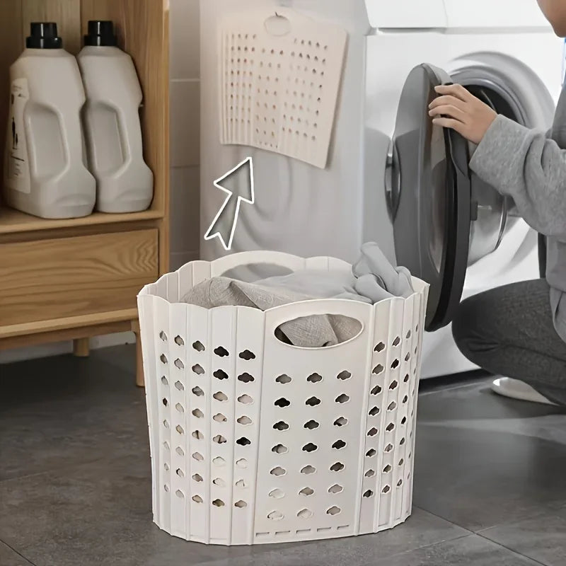 Panier à linge plastique portable pliable – avec poignée
