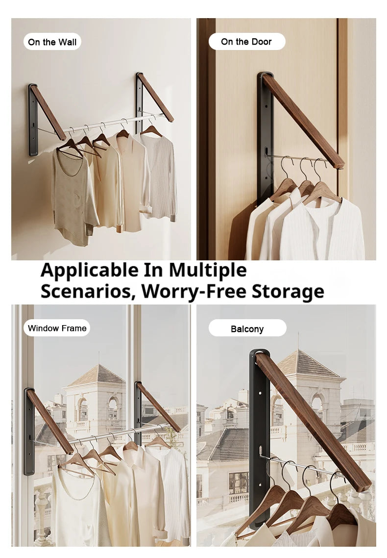 Étendoir mural pliable invisible – bois aluminium