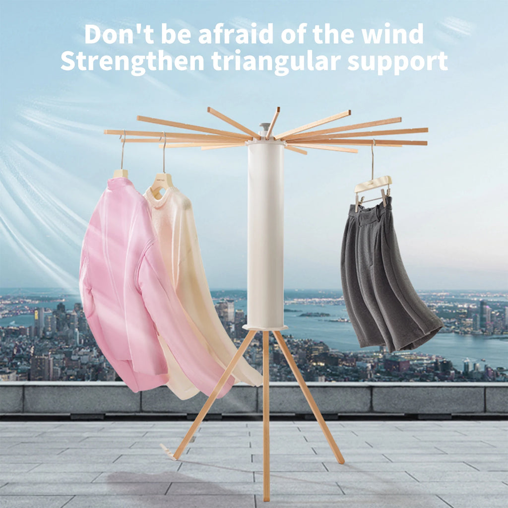 Séchoir parapluie rotatif 360° – trépied bois 16 bras