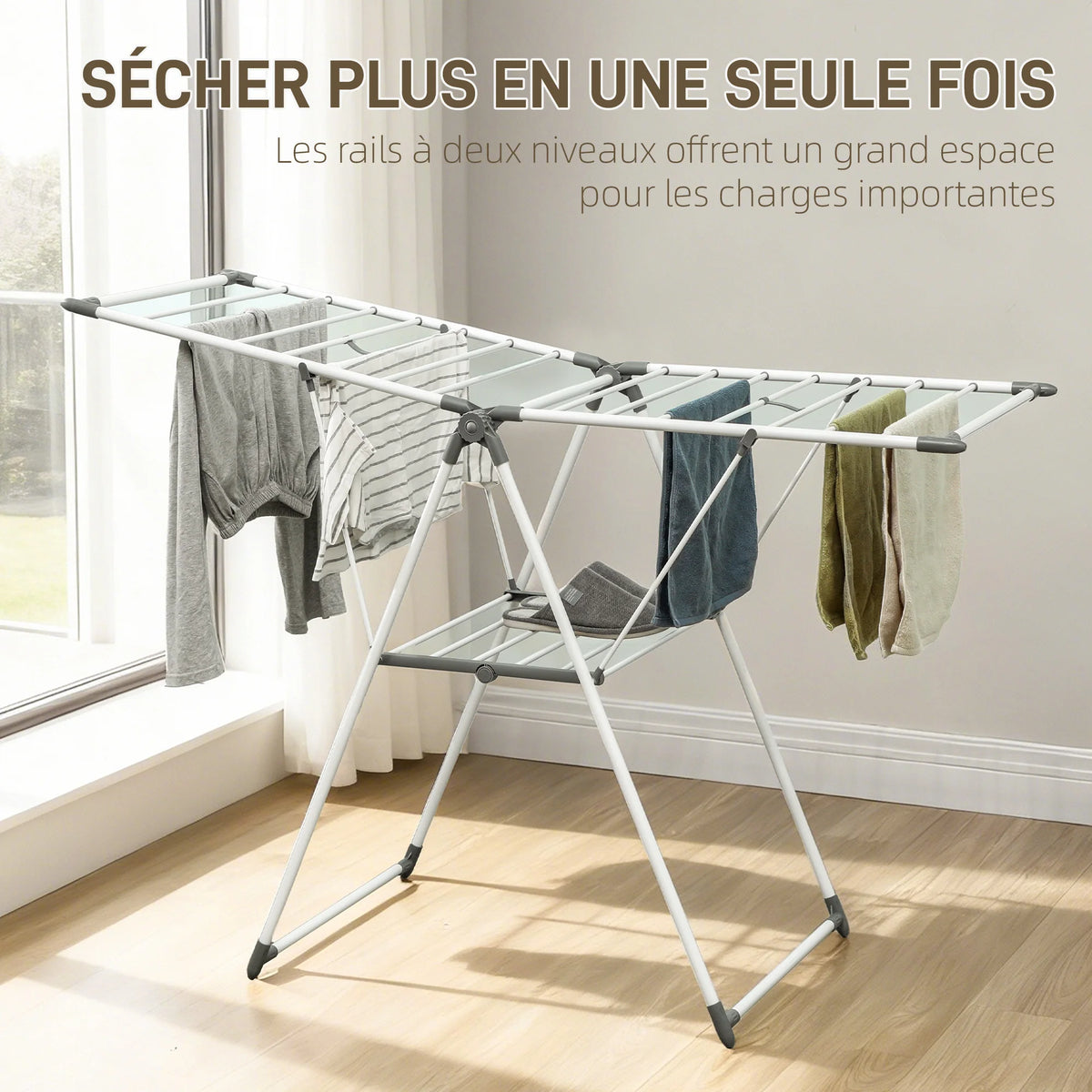 Étendoir à linge pliable – ailes réglables 4 positions