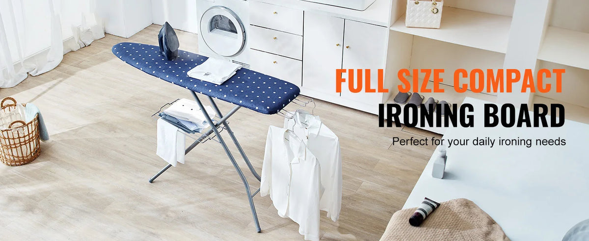 SucceBuy Full Size Ironing Boards 4/3 Layers Heat Resistant Height Adjustable Foldable Legs with Removable and Washable Cover