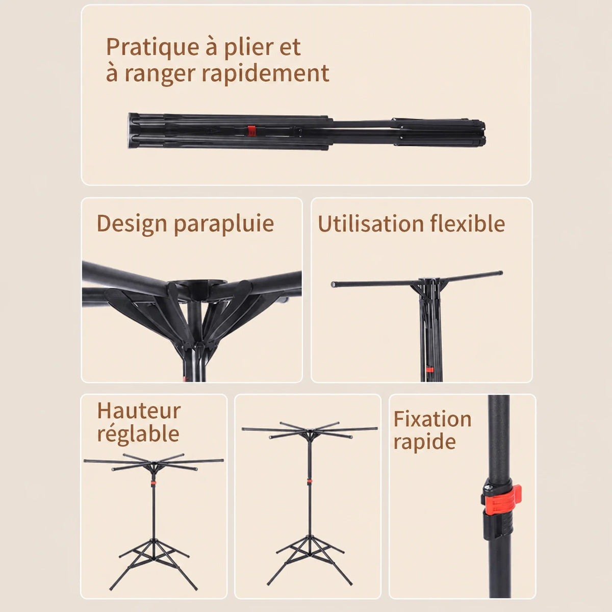 Séchoir parapluie pliable sur pied — vue 5
