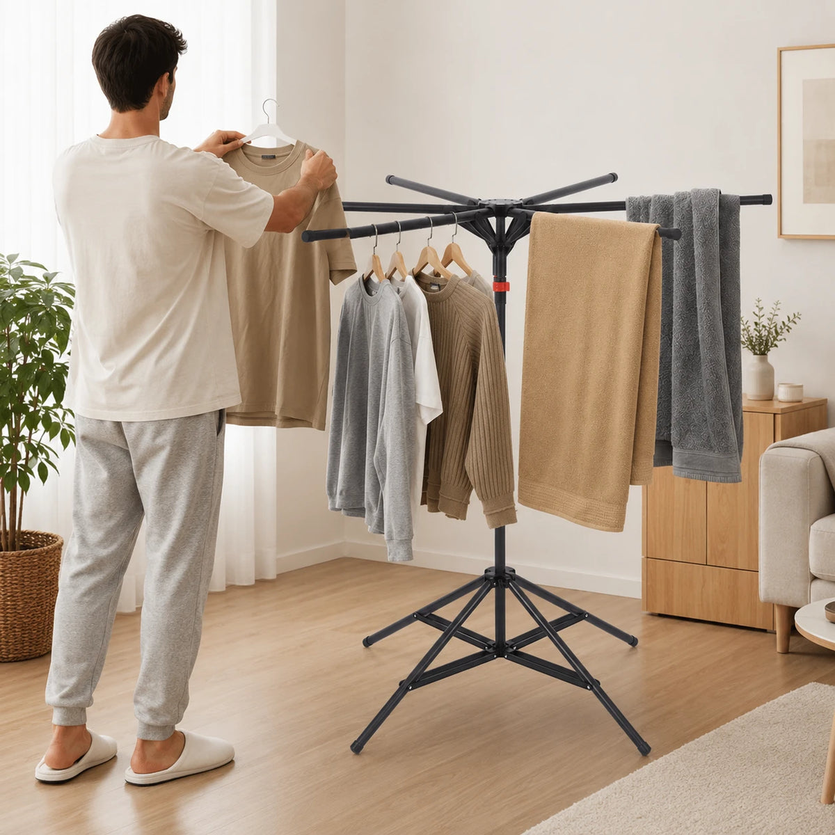 Séchoir parapluie pliable sur pied — vue détaillée