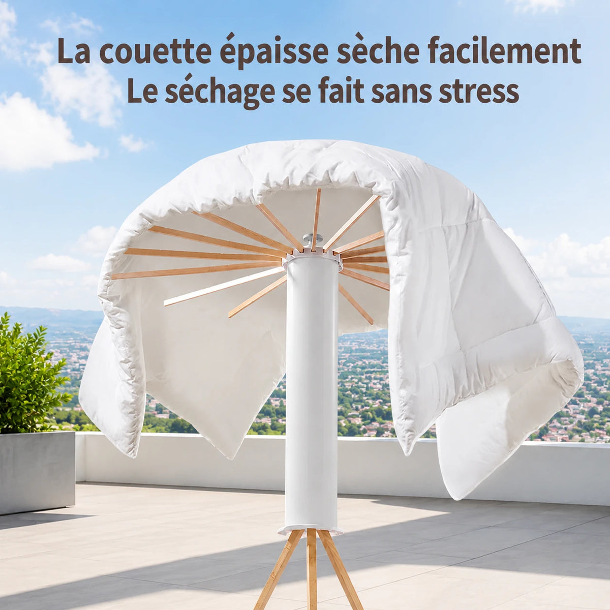 Séchoir parapluie rotatif trépied bois — vue 4