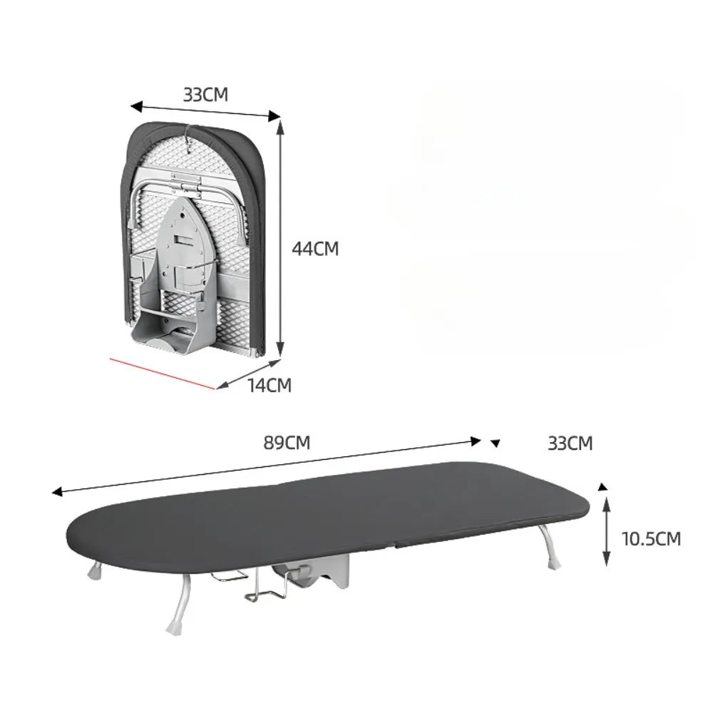 Folding Desktop Ironing Board, Wall-mounted Steel Mesh with Iron Stand, Space Saving, Convenient Laundry Hooks