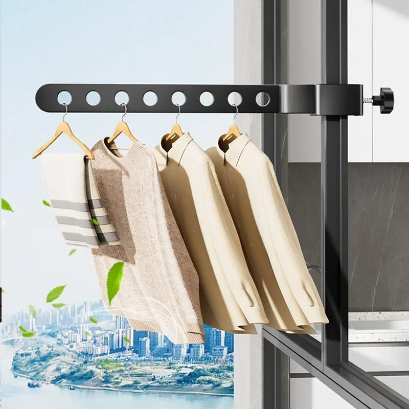 Étendoir balcon barre pliable 90° acier 8 trous cadre fenêtre