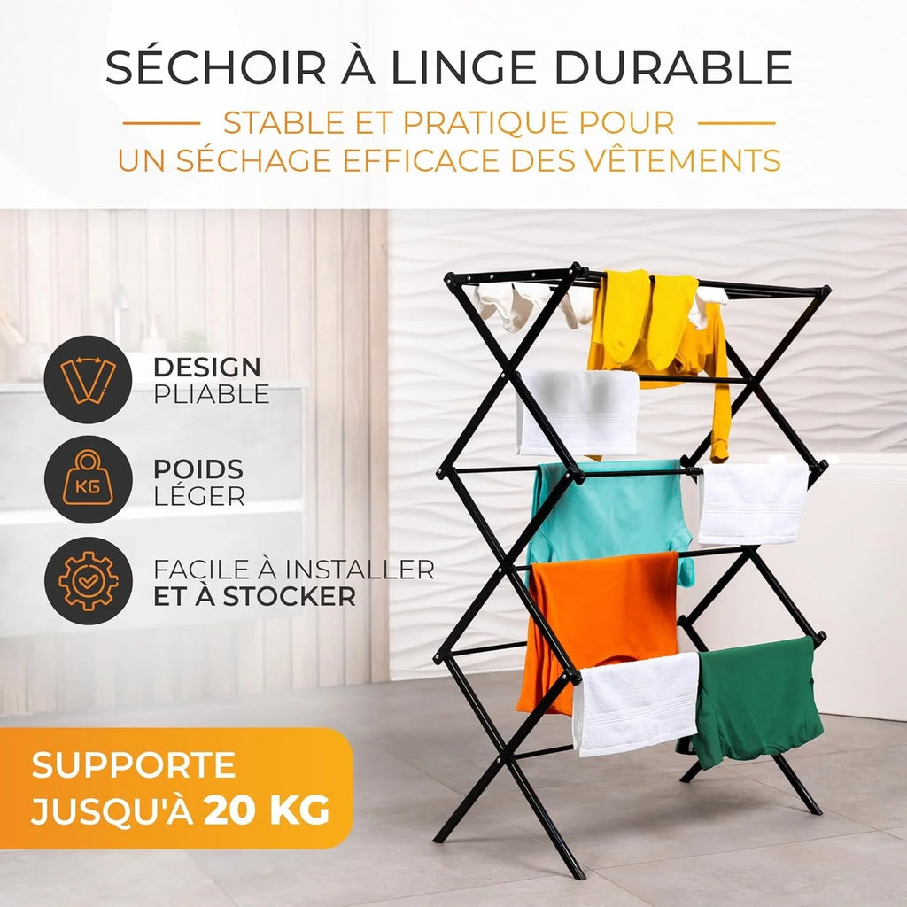 Étendoir tour accordéon 3 niveaux - déployable 11 barres