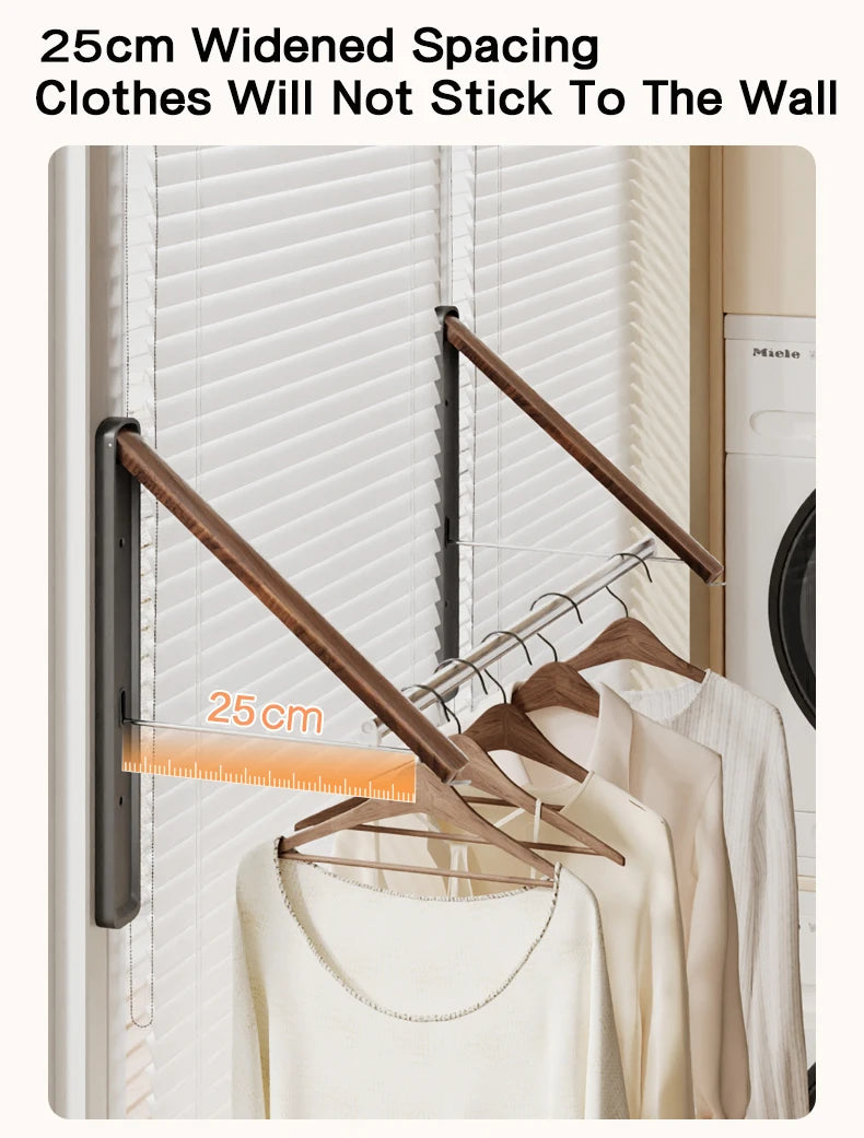 Étendoir mural pliable invisible – bois aluminium