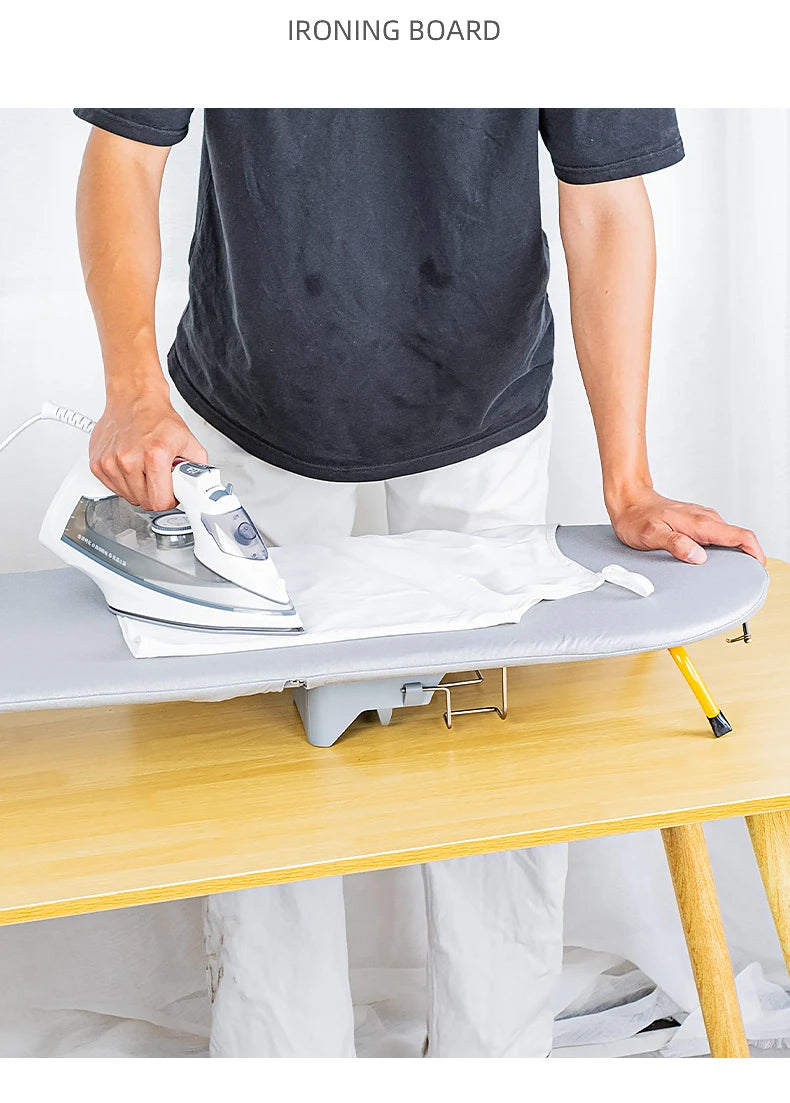 Folding Desktop Ironing Board, Wall-mounted Steel Mesh with Iron Stand, Space Saving, Convenient Laundry Hooks