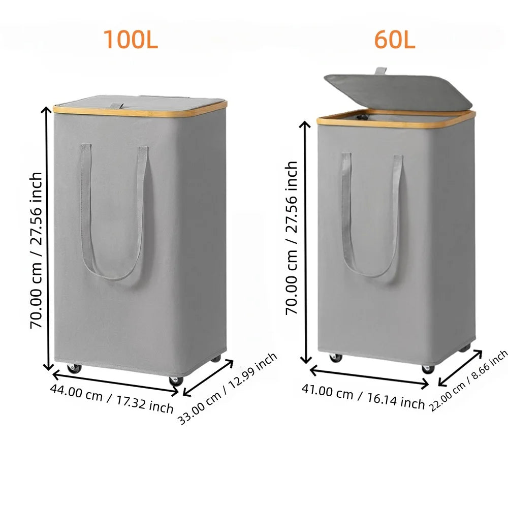 Panier à linge rectangulaire à roulettes – sac amovible 60 ou 100L