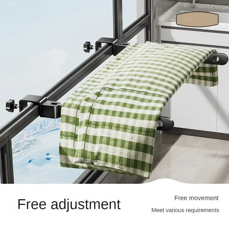 Étendoir balcon barre pliable 90° acier 8 trous cadre fenêtre
