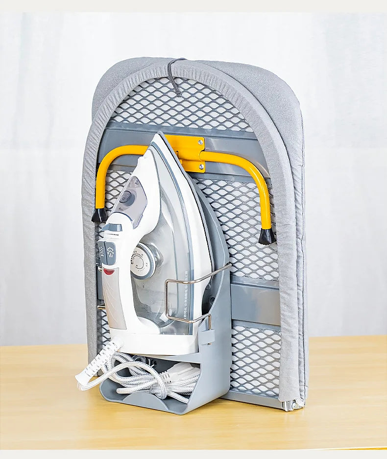 Folding Desktop Ironing Board, Wall-mounted Steel Mesh with Iron Stand, Space Saving, Convenient Laundry Hooks