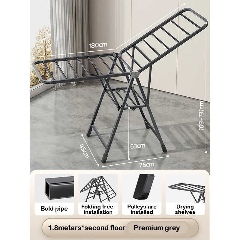 Étendoir à linge pliable vertical – 2 niveaux roulettes