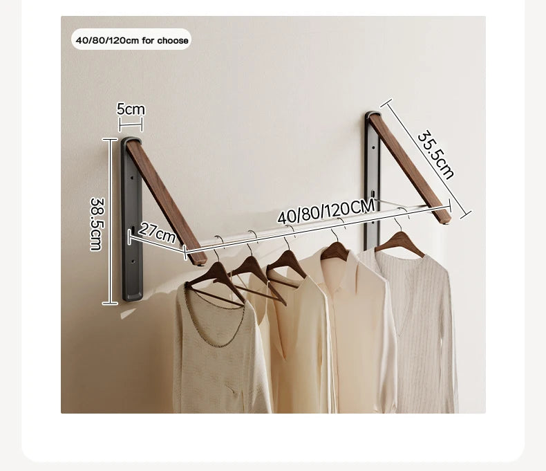 Étendoir mural pliable invisible – bois aluminium