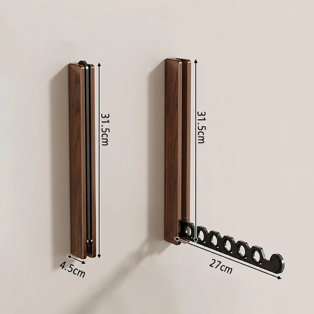Étendoir mural bois pliable invisible — vue détaillée