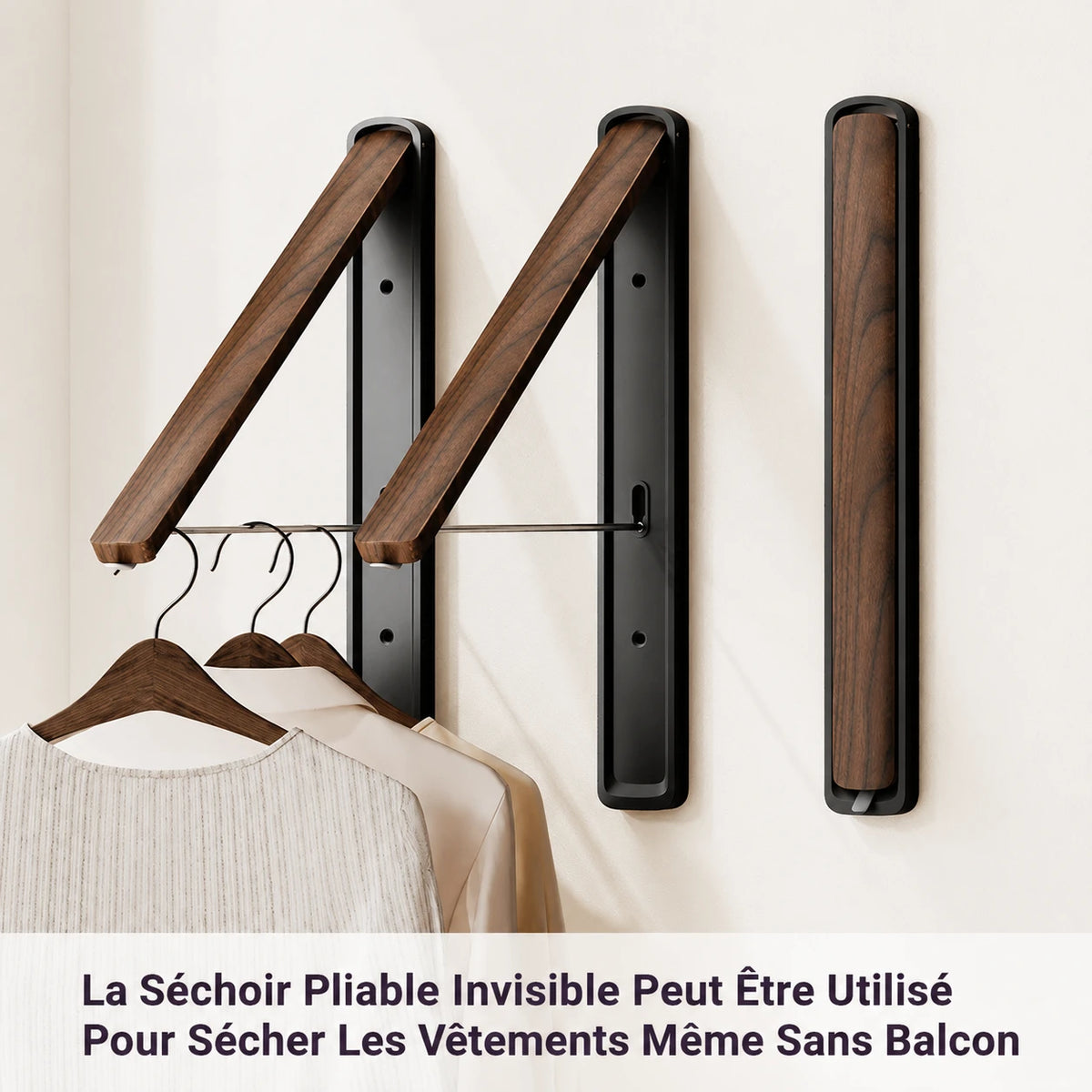Étendoir mural pliable invisible bois aluminium