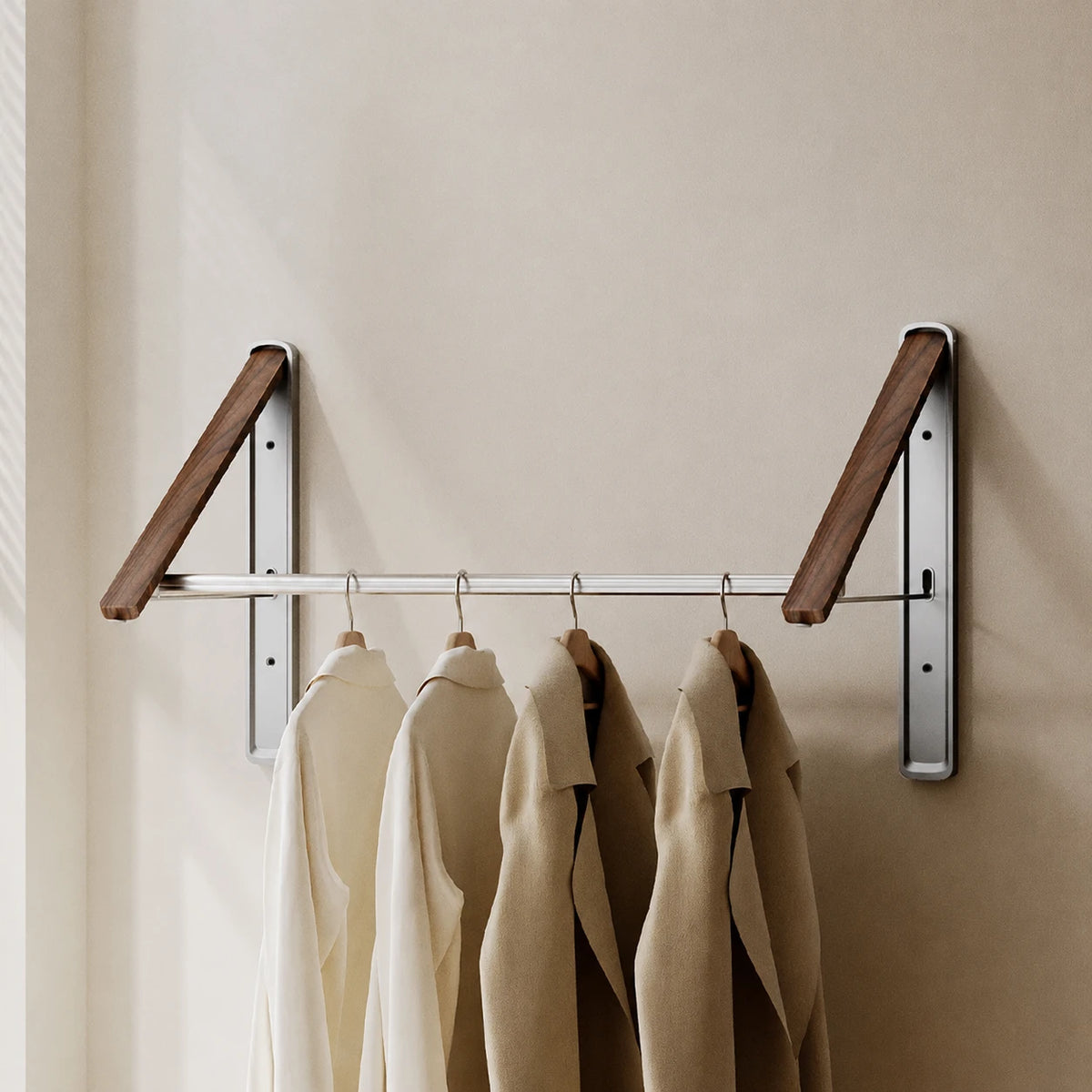 Étendoir mural pliable invisible – bois aluminium