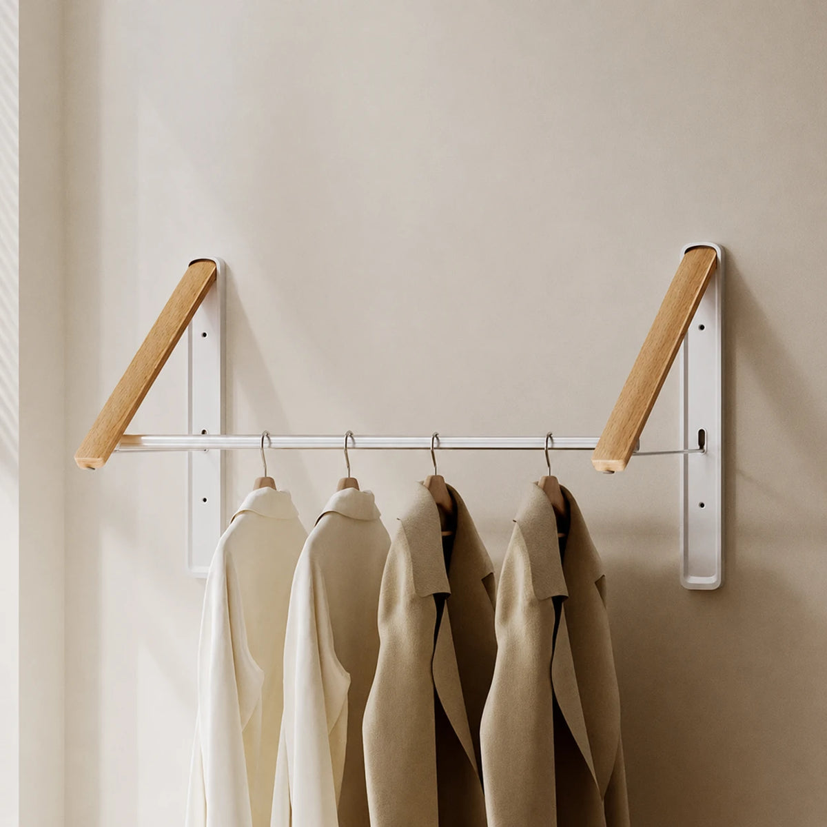 Étendoir mural pliable invisible – bois aluminium