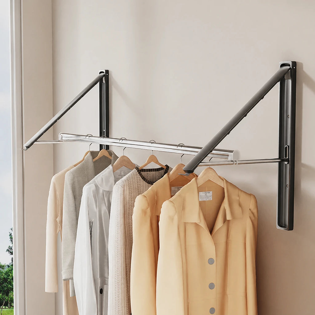 Étendoir mural pliable invisible – bois aluminium