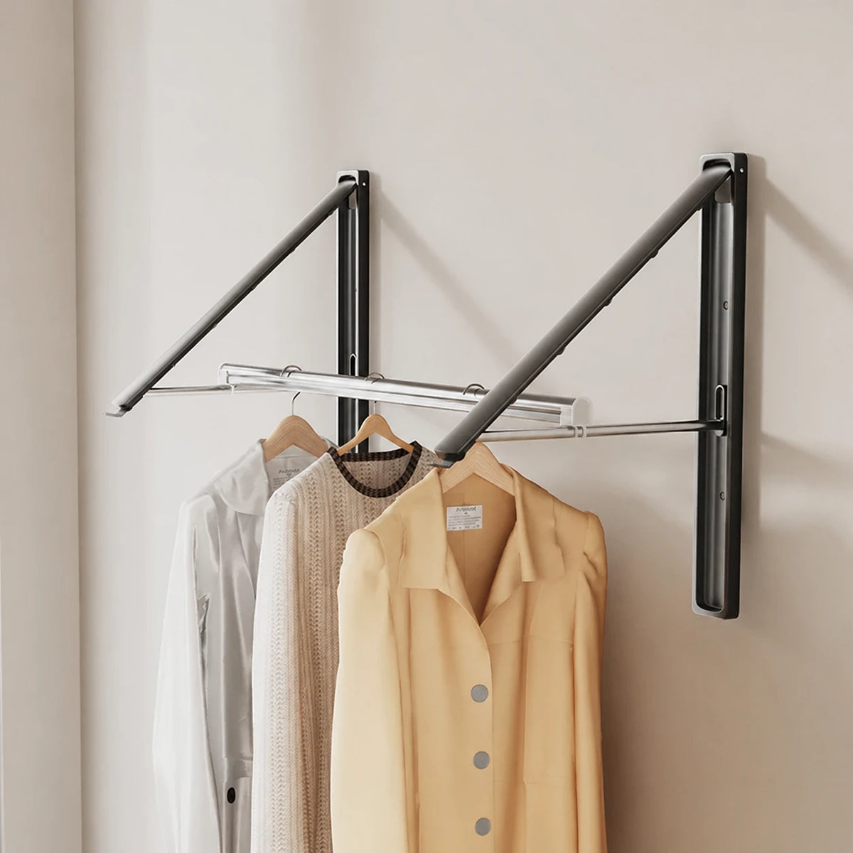 Étendoir mural pliable invisible – bois aluminium