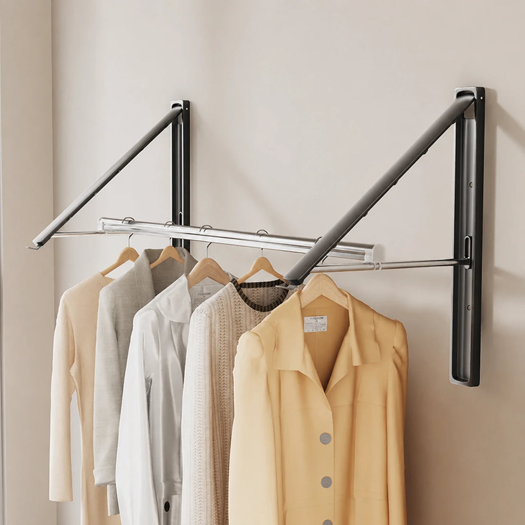 Étendoir mural pliable invisible – bois aluminium