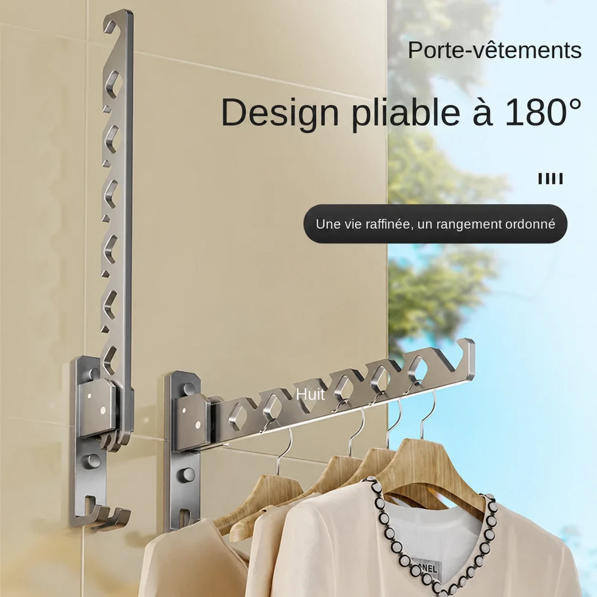 Étendoir à linge mural porte-cintres pliable 180 degrés aluminium