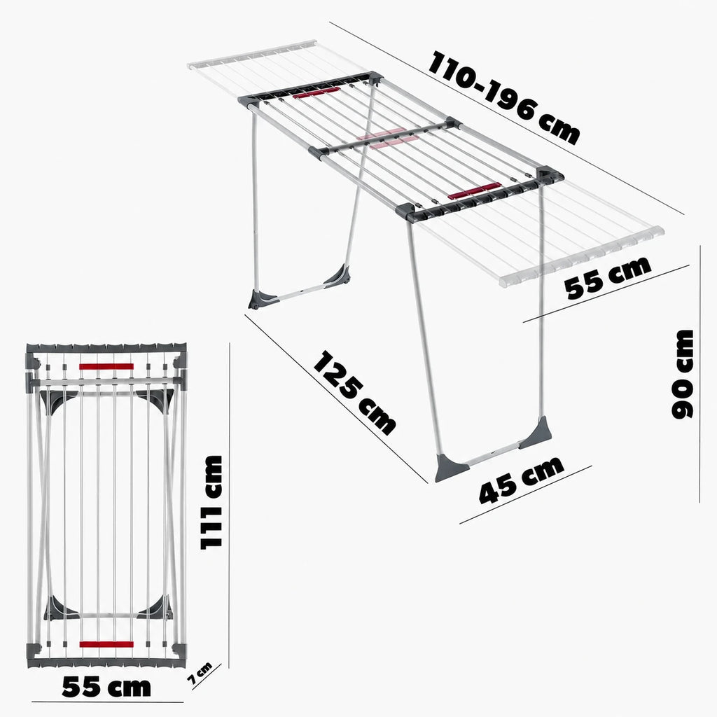 Étendoir pliable télescopique blanc — vue détaillée