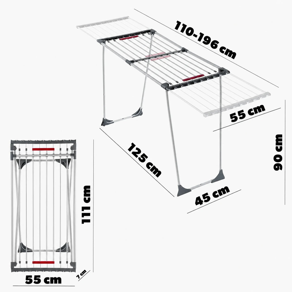 Étendoir pliable télescopique blanc — vue détaillée