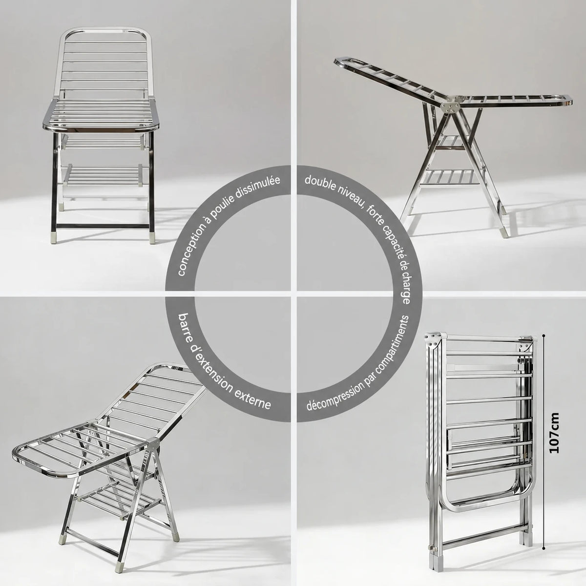 Étendoir pliable inox grande capacité — vue 3