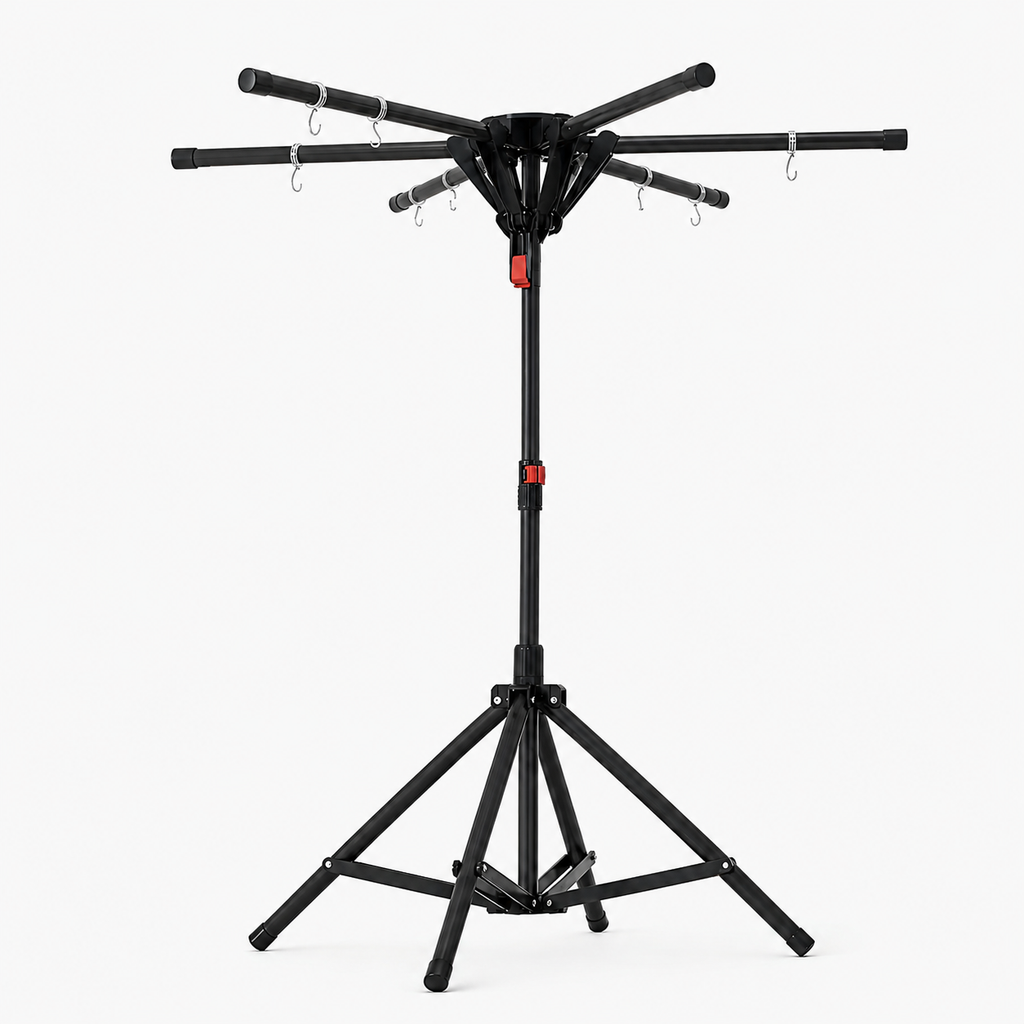 Séchoir parapluie pliable sur pied – acier noir 6 bras