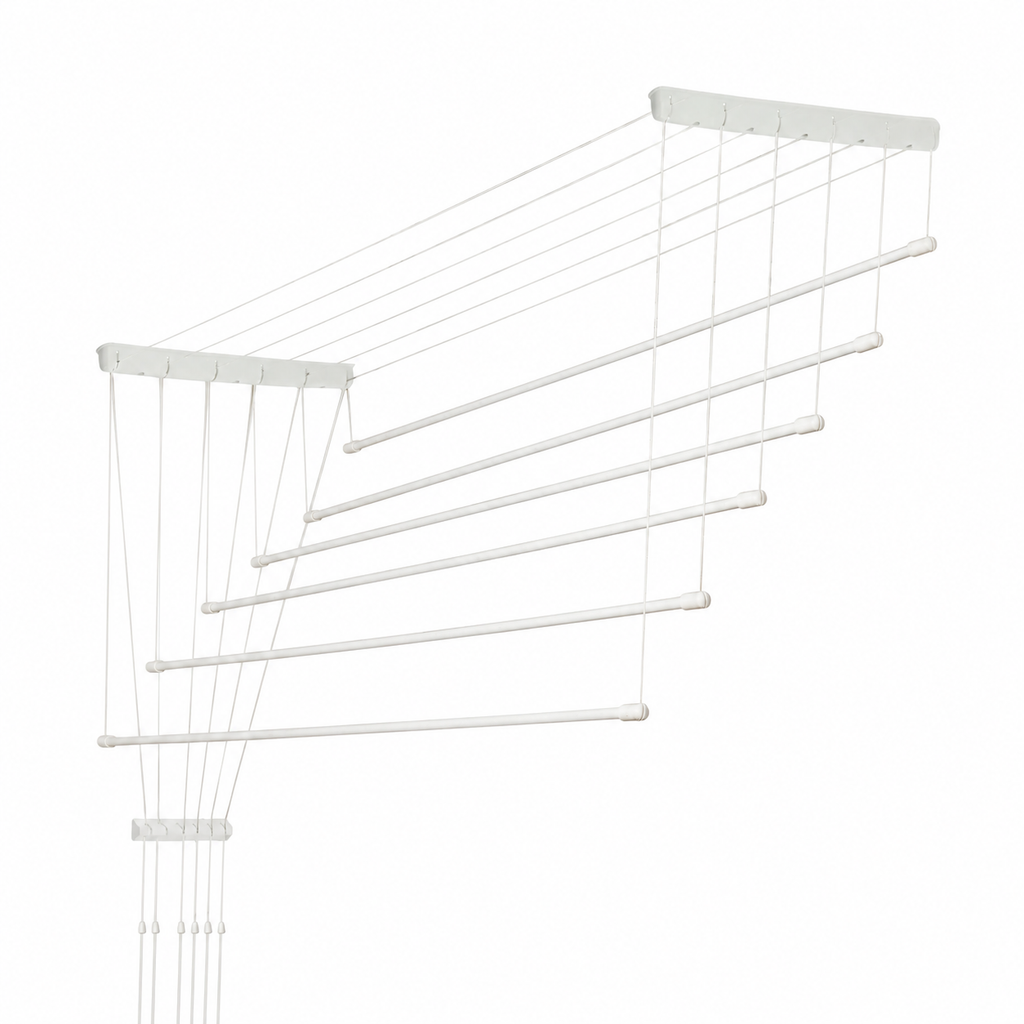 Étendoir plafond manuel à cordes – 6 barres acier 190 cm