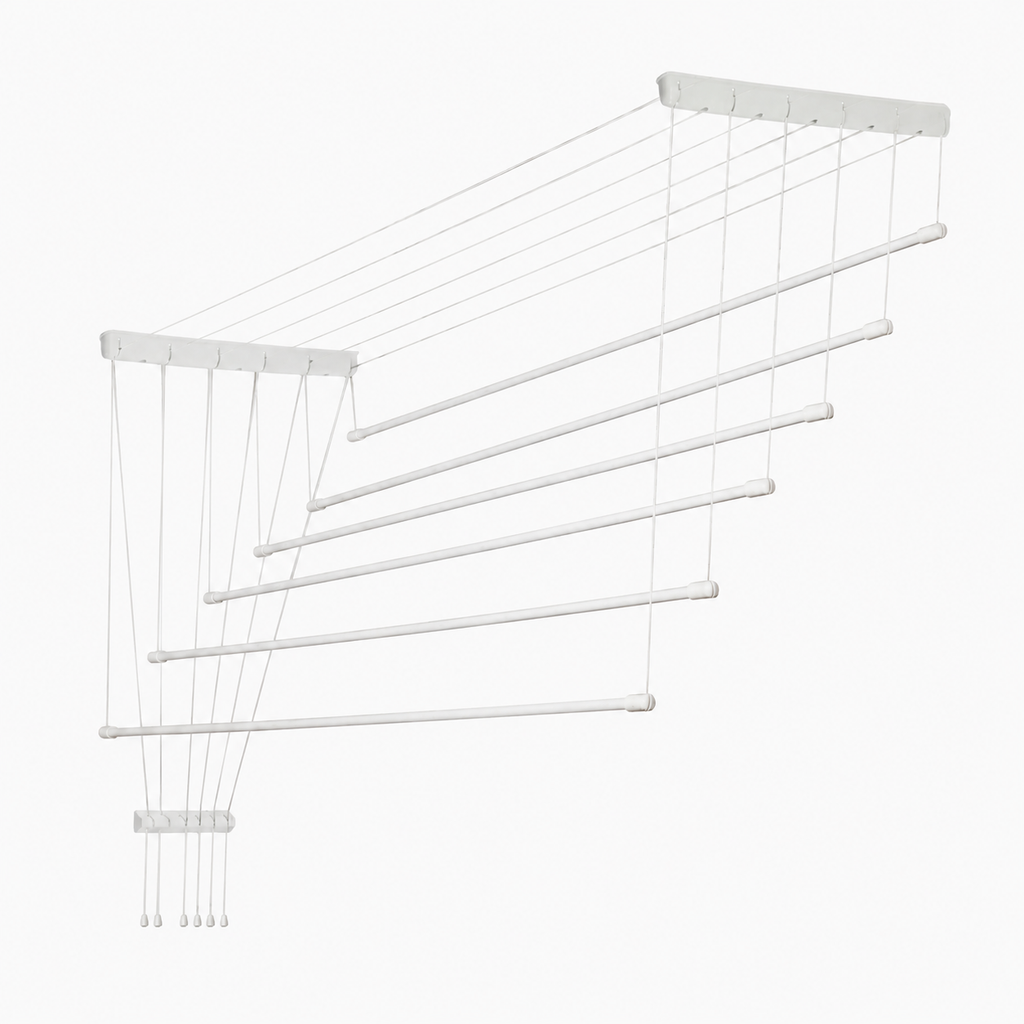 Étendoir plafond manuel à cordes – 6 barres acier 190 cm
