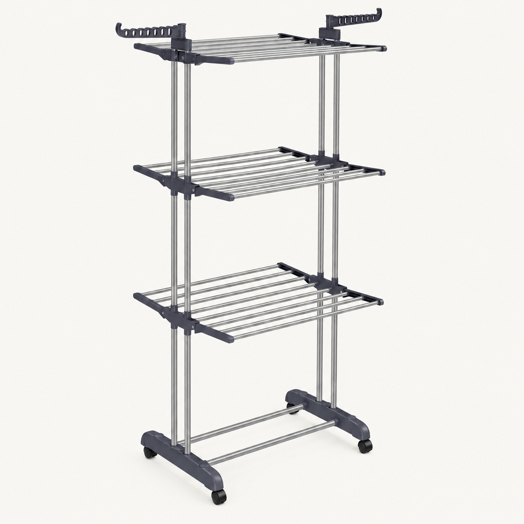 Étendoir tour pliable 4 niveaux à roulettes