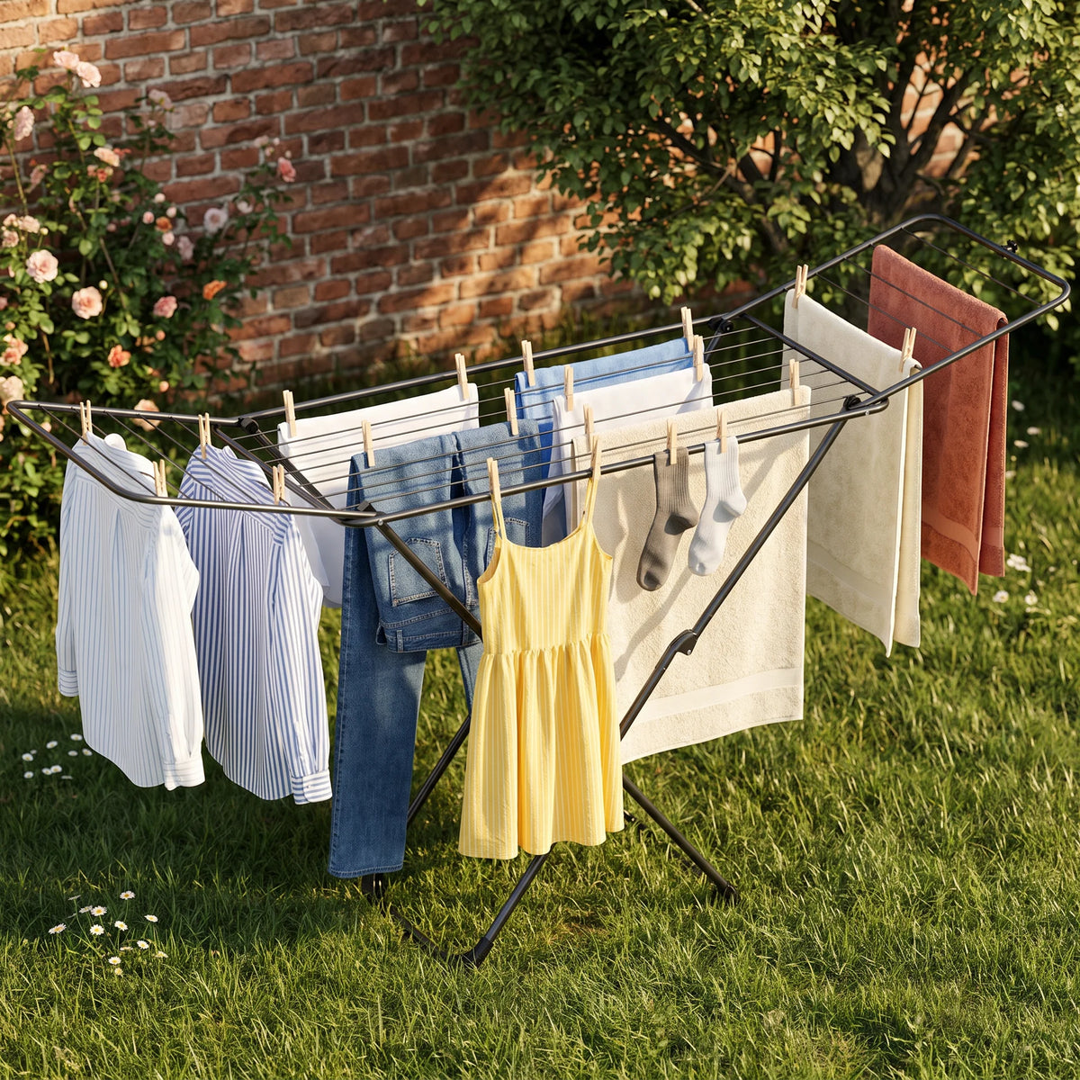 Étendoir à linge pliable grande capacité – 17 barres intérieur-extérieur