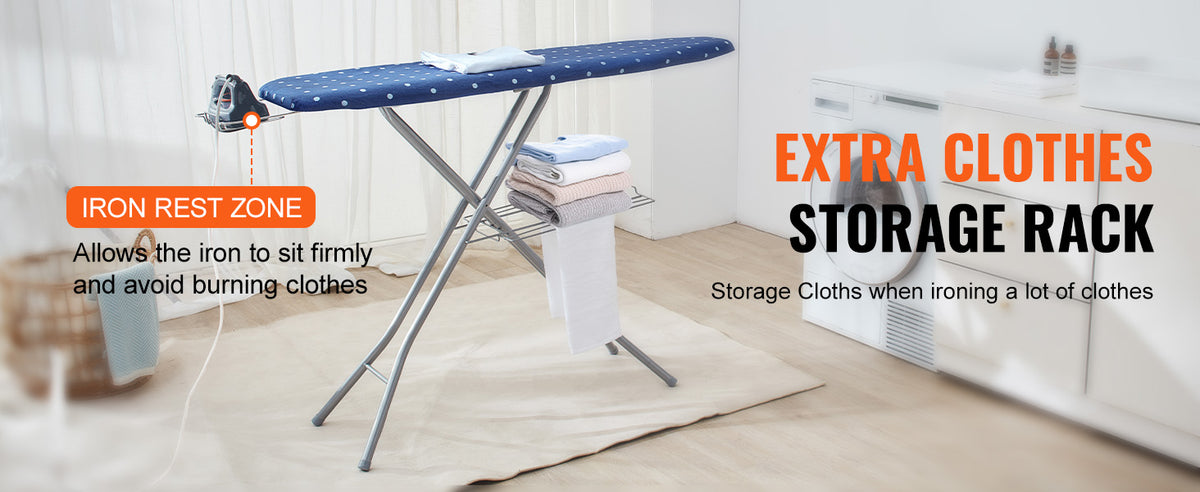 SucceBuy Full Size Ironing Boards 4/3 Layers Heat Resistant Height Adjustable Foldable Legs with Removable and Washable Cover