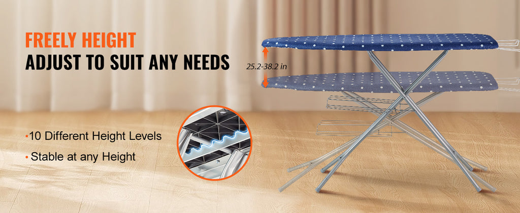 SucceBuy Full Size Ironing Boards 4/3 Layers Heat Resistant Height Adjustable Foldable Legs with Removable and Washable Cover